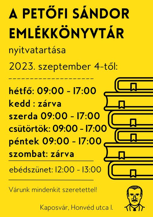 A PETFI SNDOR EMLKKNYVTR NYITVATARTSA  Htf 9:00-17:00 Kedd ZRVA Szerda 9:00 - 17:00 Cstrtk 9:00-17:00 Pntek 9:00-17:00