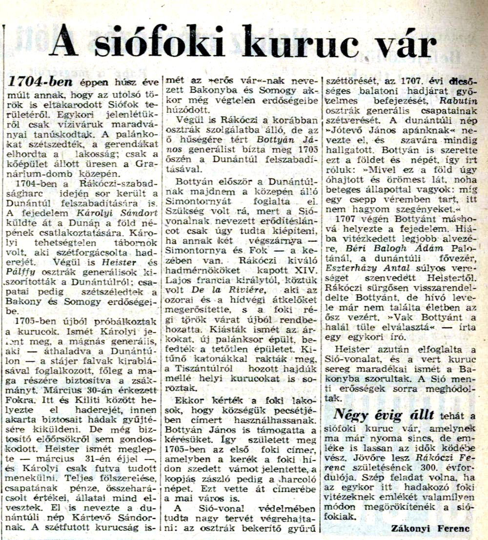 Cikk:A siófoki kuruc vár